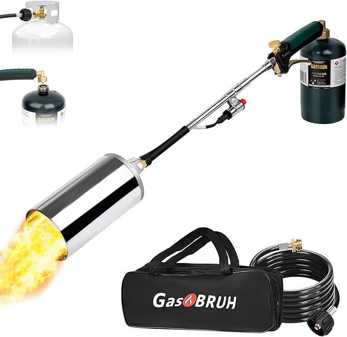 GasBRUH Heavy Duty Weed Torch Propane Burner with Storage Bag, High Output 360,000 BTU Blow Torch with 8.8FT Hose, Portable Flame Weeder with Igniter for Garden Wood Roofing Snow Road Charcoal Start