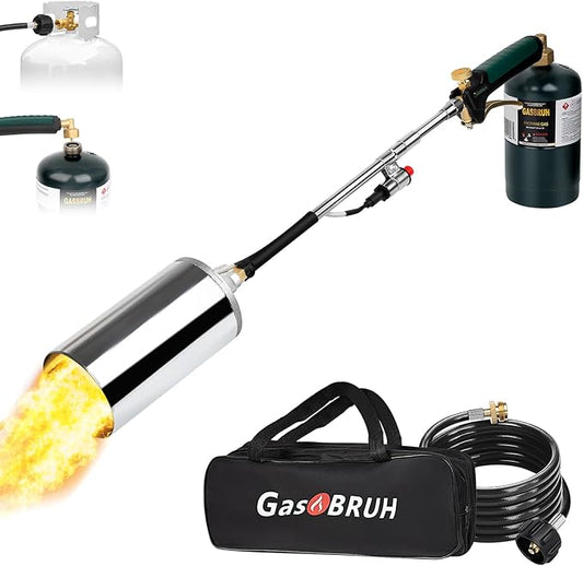 GasBRUH Heavy Duty Weed Torch Propane Burner with Storage Bag, High Output 360,000 BTU Blow Torch with 8.8FT Hose, Portable Flame Weeder with Igniter for Garden Wood Roofing Snow Road Charcoal Start
