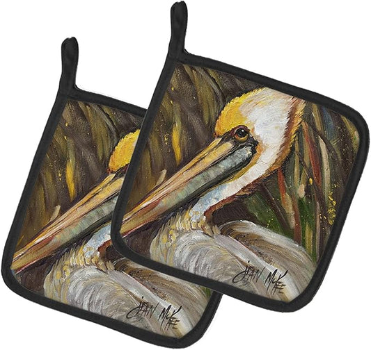 Caroline's Treasures JMK1217PTHD Pelican Lookin East Pair of Pot Holders Kitchen Heat Resistant Pot Holders Sets Oven Hot Pads for Cooking Baking BBQ, 7 1/2 x 7 1/2