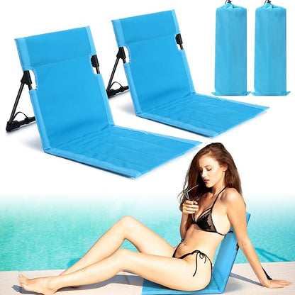 Karenhi 2 Pcs Foldable Poolside Beach Chairs for Edge of Pool Portable Beach Chairs Folding Pool Seats with Back Support Carry Bag for Adults Traveling Camping Picnic Lawn (Light Blue)