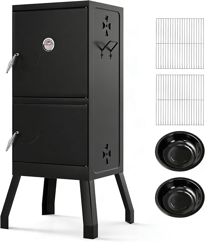 MAT EXPERT Vertical Charcoal Grills, 40" Multiple People BBQ Smoker Grill w/Removable Water Pan & Grill Grates, 4 Adjustable Air Dampers, Built-in Thermometer, Outdoor Charcoal Smoker for Backyard