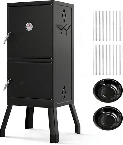 MAT EXPERT Vertical Charcoal Grills, 40" Multiple People BBQ Smoker Grill w/Removable Water Pan & Grill Grates, 4 Adjustable Air Dampers, Built-in Thermometer, Outdoor Charcoal Smoker for Backyard