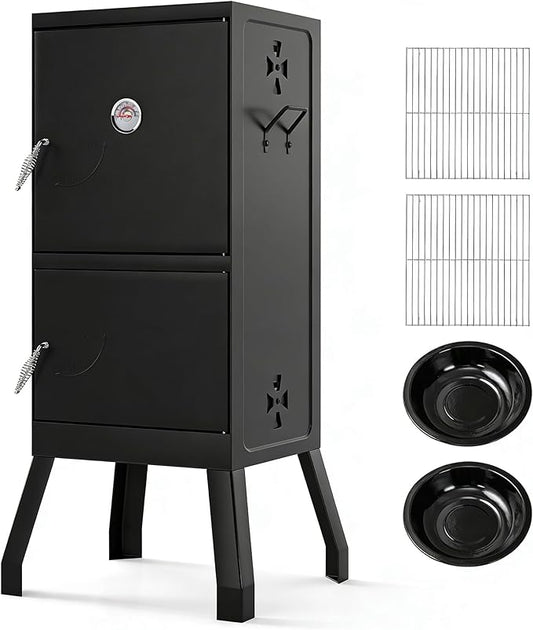 MAT EXPERT Vertical Charcoal Grills, 40" Multiple People BBQ Smoker Grill w/Removable Water Pan & Grill Grates, 4 Adjustable Air Dampers, Built-in Thermometer, Outdoor Charcoal Smoker for Backyard