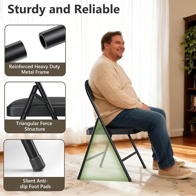 Folding Dining Table Set for 8, 8FT Foldable Plastic Table with Carrying Handle & 8 PU Leather Padded Folding Chairs, Portable Table and Chairs Set for Indoor Outdoor, Party, Wedding, Picnic, Camping