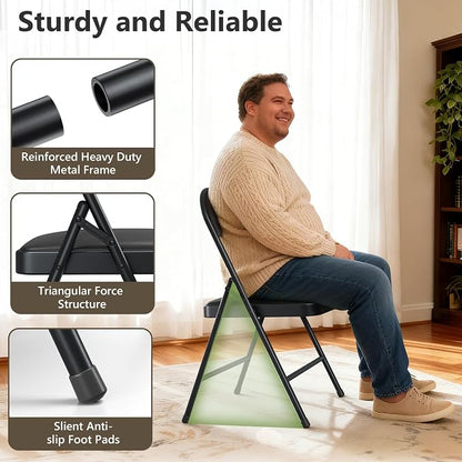Folding Dining Table Set for 8, 8FT Foldable Plastic Table with Carrying Handle & 8 PU Leather Padded Folding Chairs, Portable Table and Chairs Set for Indoor Outdoor, Party, Wedding, Picnic, Camping