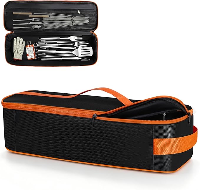 Grill Utensil Storage Bag, Large Capacity Grill Tool Storage Bag, Griddle Accessories Compatible with Blackstone, Perfect for Outdoor Grilling Accessory Storage (20", Black, Flip-Top)
