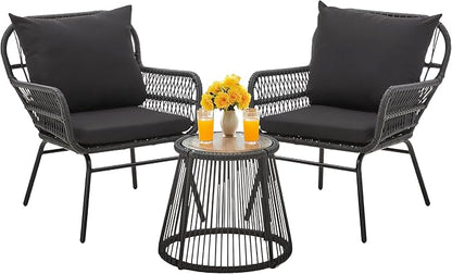 Bezseller 3-Piece Outdoor Patio Furniture Set - 20" Wide Seating w/ 2" Thick Cushions, 14.2" Seat Height - Modern Boho Furniture for Gardens, Balcony & Apartments