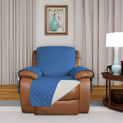PureFit Reversible Recliner Chair Covers Couch Covers for Dogs, 28 in | Blue/Ivory, Water Resistant Couch Protector, Washable Pet Couch Cover with Non Slip and Elastic Straps For Kids
