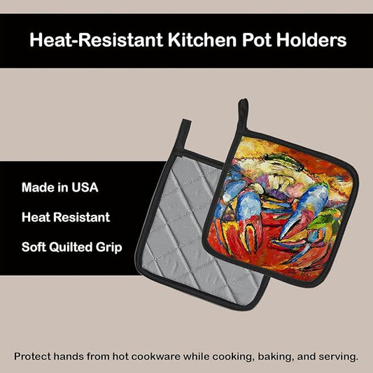 Caroline's Treasures JMK1252PTHD Red Crab Pair of Pot Holders Kitchen Heat Resistant Pot Holders Sets Oven Hot Pads for Cooking Baking BBQ, 7 1/2 x 7 1/2