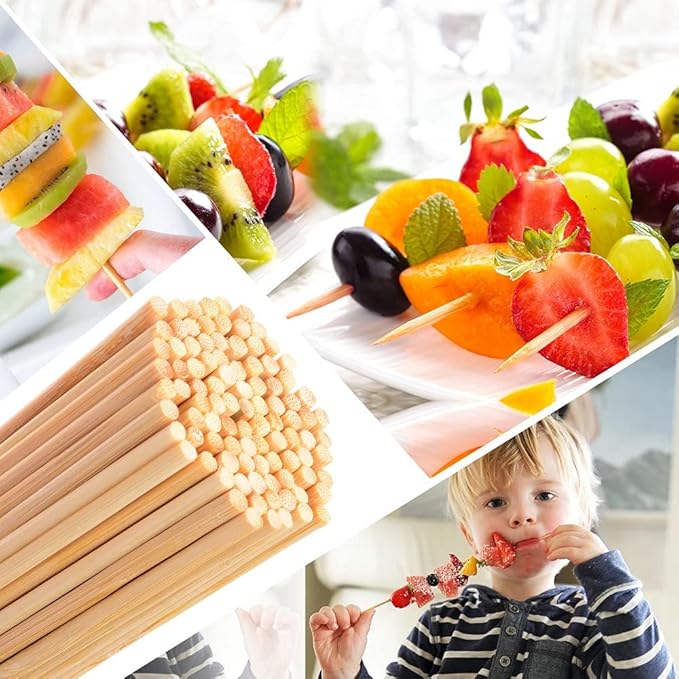 [100 PCS] 6 inch Bamboo Skewers, Premium Wooden Skewers without Splinters, Skewers for Grilling, BBQ, Appetizer, Fruit Kabobs, Chocolate Fountain, Cocktail Toothpicks, and Food Skewer Sticks.