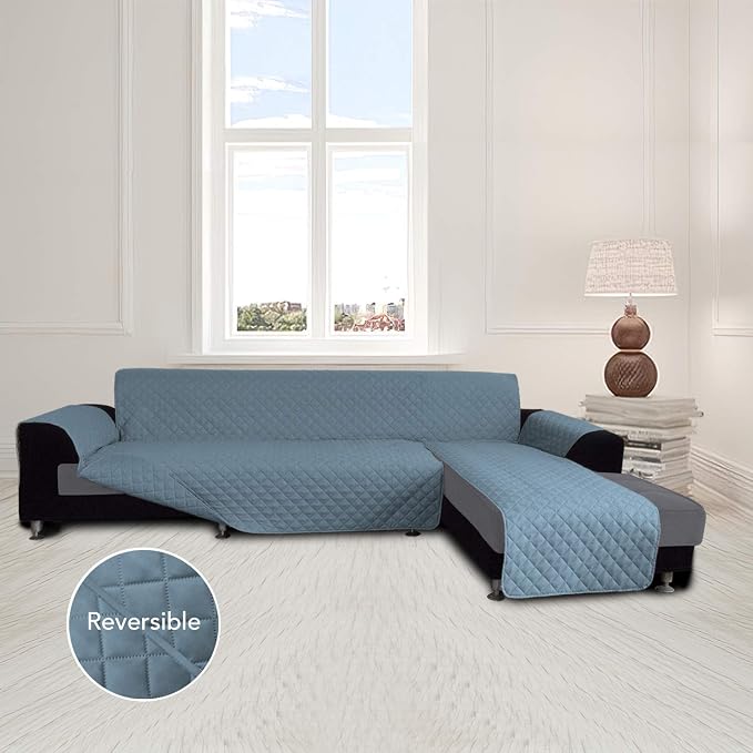 Easy-Going Reversible L-Shape Sectional Couch Cover, Small, Light Blue | Soft Sofa Slipcover For Dogs, Fits Left/Right Chaise Lounge Protector, Water Resistant Mat For Living Room