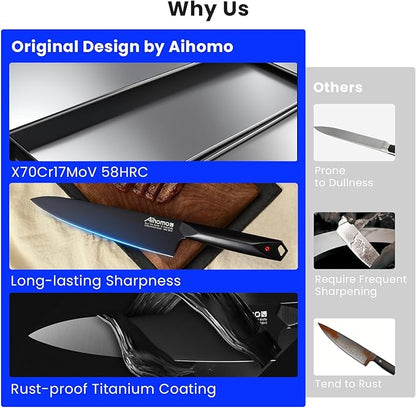 Razor-Sharp Carving Knife & Fork Set, BBQ Essential Chef Knife & Carving Fork Full Tang Design, Professional Knives and Fork for Grilling, Ideal Gift Box for Chefs