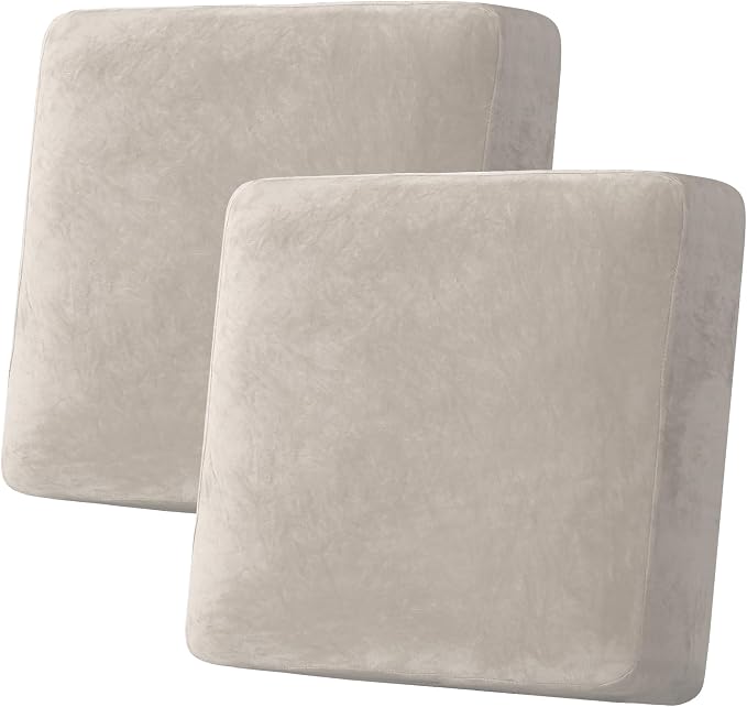 H.VERSAILTEX Velvet Stretch Couch Cushion Cover Plush Cushion Slipcover for Chair Loveseat Sofa Cushion Furniture Protector Seat Cushion Sofa Cover (2 Piece Large Sofa Cushion Covers, French Oak)