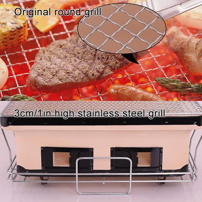 Tabletop Clay Stove, Clay Charcoal Stove Portable Grill, Japanese Clay Charcoal Stove Barbecue Grill 16x10x7 Inches for Outdoor Indoor Camping