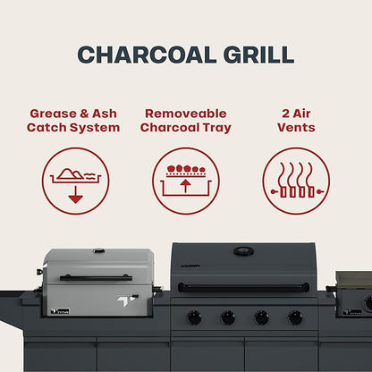 Tytus Anaheim 4-Burner Gas Grill with Two Prep Carts, Charcoal Grill, and Gas Griddle - Modular Outdoor Kitchen, Quick Assembly, Grill for Outdoor Cooking, Kitchen Island for BBQ