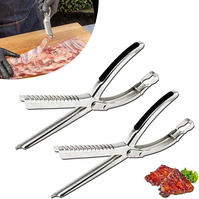 2 Sets Rib Membrane Removal Tool,Stainless Steel Rib Prep Tool Membrane Remover,BBQ Rib Prep Tool with Arc Clamp & Non-Slip Grip for Easy Rib Skinner,Kitchen Gadgets for Barbecue Enthusiasts & Chefs