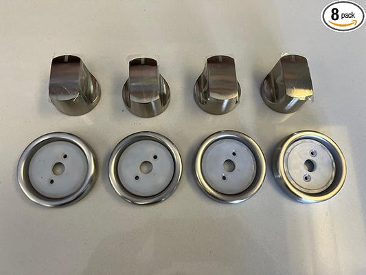 Mont Alpi Outdoor Kitchen Stainless Steel Replacement BBQ Grill Control Knobs and Color Changing Blue and Red LED Light Bezel 4-Pack - 4X 8A07021013-4X 8A37000595 - Fits All Mont Alpi Grills