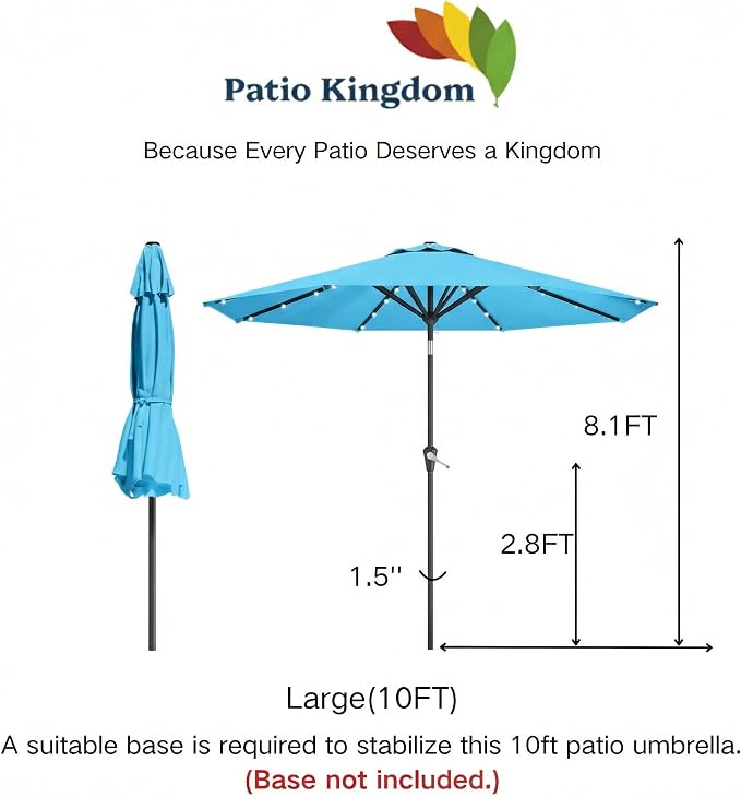10FT Solar Umbrella 32 LED Lighted Patio Umbrella Table Market Umbrella w/Tilt and Crank, UV-Resistant Outdoor Umbrella for Pool, Garden, Deck, Sky Blue