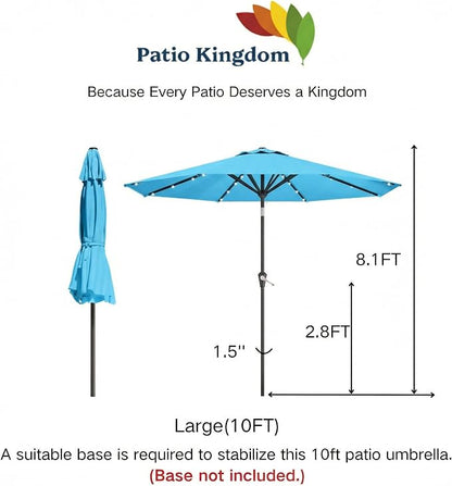 10FT Solar Umbrella 32 LED Lighted Patio Umbrella Table Market Umbrella w/Tilt and Crank, UV-Resistant Outdoor Umbrella for Pool, Garden, Deck, Sky Blue