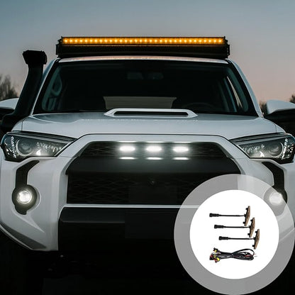 3 Pcs Smoked Lens Led Grill Lights for 4Runner, TRD Pro 2014-2019 Compatible, White Light, Ip68 Waterproof, Mesh Grill Mount, Fog Lamps