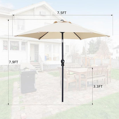 7.5FT Patio Umbrella, Outdoor Table Umbrella, Market Umbrella with Push Button Tilt and Crank for Garden, Lawn, Deck, Backyard & Pool