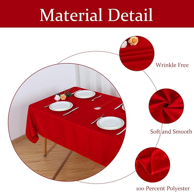 Fitable Outdoor Tablecloth for 6ft Rectangle Tables, Red, 60 x 84 Inch | Washable Waterproof Wrinkle Free Table Cover, Zipper and Umbrella Hole, For Spring Summer Party Picnic Camping Patio Indoor