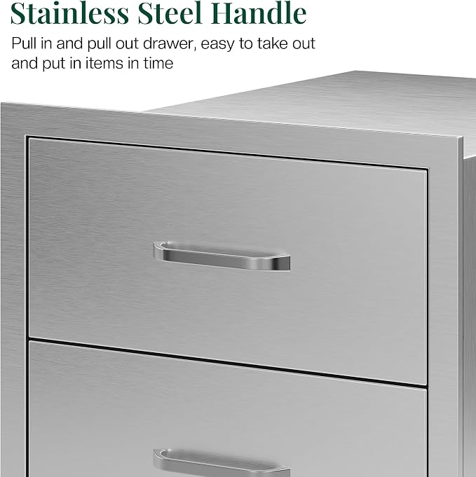 Jocisland 18-Inch Stainless Steel Outdoor Kitchen Drawer Cabinet | 18 W x 23 D x 23 H In, 3-Tier Drawers with Handles and Pull-Out Trays, Built-In BBQ Island Storage