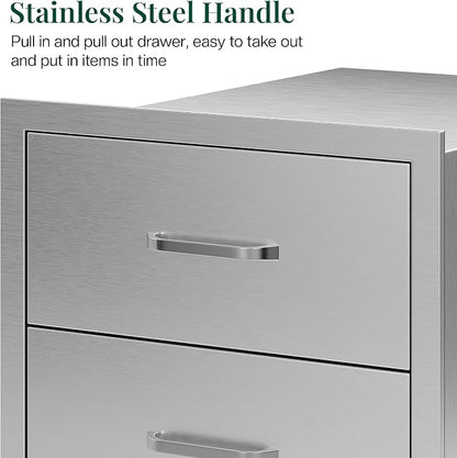 Jocisland 18-Inch Stainless Steel Outdoor Kitchen Drawer Cabinet | 18 W x 23 D x 23 H In, 3-Tier Drawers with Handles and Pull-Out Trays, Built-In BBQ Island Storage