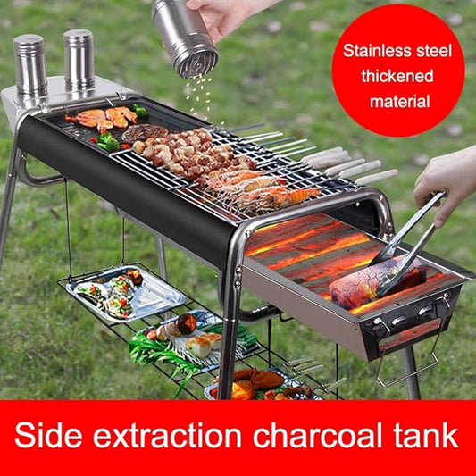 Barbecue Charcoal Grill, Portable Folding BBQ Tool Kits for Camping, Picnic, Outdoor, BBQ,Suitable for 5-15 People (Black 73 * 31 * 81cm)