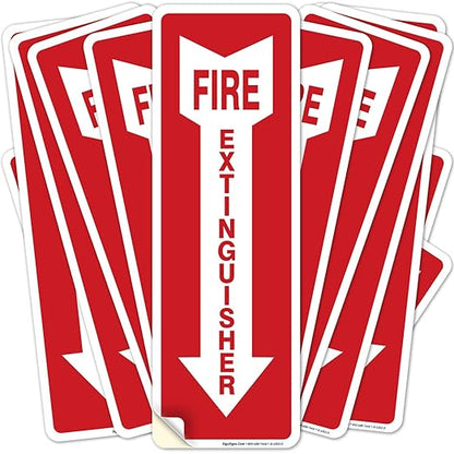 (6 Pack) Fire Extinguisher Sign 4 X 12" 4 Mil Sleek Vinyl Decal Stickers Weather Resistant Long Lasting UV Protected and Waterproof Made in USA