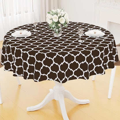Smiry Round Plastic Table Cloth, Waterproof Vinyl Tablecloth with Flannel Backing for Round Tables, Wipeable Spillproof Tablecloths for Dining, Camping, Indoor and Outdoor (60" Round, Coffee)