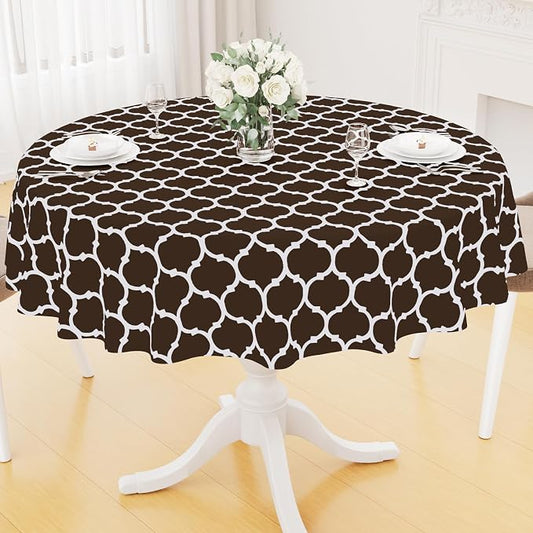 Smiry Round Plastic Table Cloth, Waterproof Vinyl Tablecloth with Flannel Backing for Round Tables, Wipeable Spillproof Tablecloths for Dining, Camping, Indoor and Outdoor (60" Round, Coffee)
