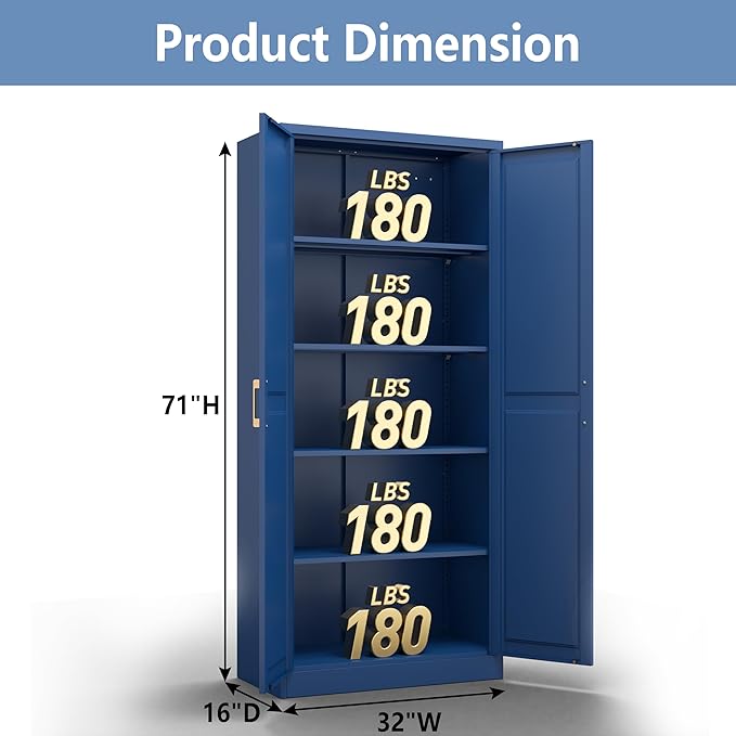 Polup Kitchen Pantry Cabinet, 71 Inch Tall Metal Pantry Cabinet with Doors and Adjustable Shelves, Freestanding Food Cupboard, Storage Cabinets for Dining, Living Room, Navy Blue, Assemble Required