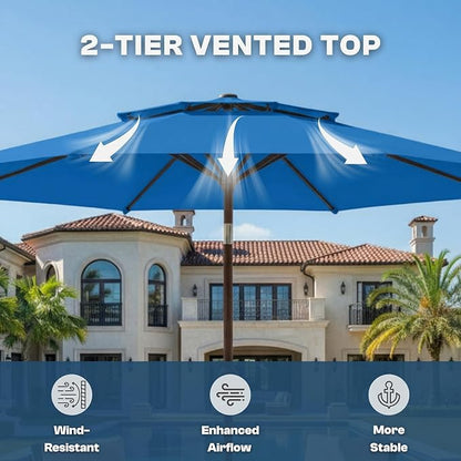 10FT Outdoor Patio Umbrella, 2 Tiers Market Table Umbrella with 8 Sturdy Ribs, Push Button Tilt and Crank, UPF50+ UV Protection for Deck, Pool, Garden and Backyard
