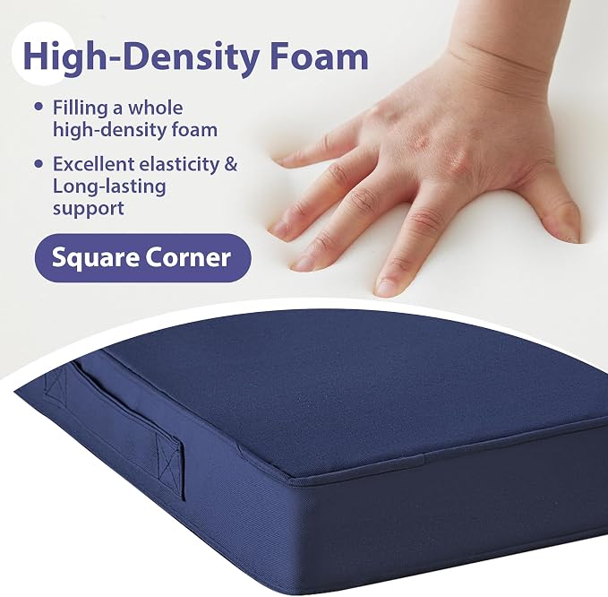 IPYNBAP Outdoor Chair Cushions Set of 4 -Waterproof Outdoor Seat Cushions for Patio Furniture, Patio Chair Cushion with Handle and Ties, Out Door Chair Pads,18.5x16x3-Square, Navy Blue