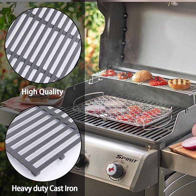 Hongso 18 7/8 inch Cast Iron Cooking Grates Replacement Parts for Weber Genesis II 210 and Genesis II LX 240 Series, Genesis II LX S240, E240 Gas Grills 2017 and Newer, 66094 66801