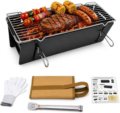 Portable Charcoal BBQ Grill, Small Foldable Camping Barbecue | Serves 2–4, Full‑Grate Cooking Coverage, 3‑Second Setup, with Carry Bag, Ideal for Outdoor Cooking, Tailgating & Backyard