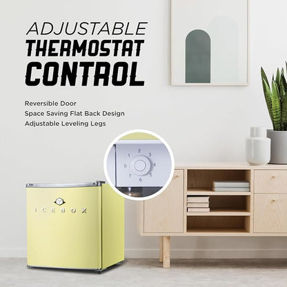 ICEBOX 1.7 Cu. Ft. Compact Refrigerator, ENERGY STAR Certified Small Refrigerator, Single Door Mini Fridge with Chiller Compartment, R600a Refrigerant, IBCR17SUN, Sun Yellow