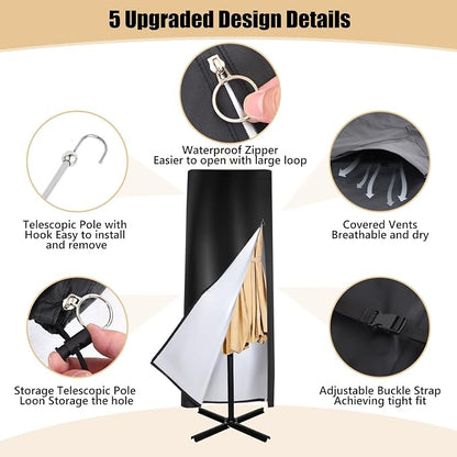 Patio Umbrella Covers, 600D Waterproof Windproof Outdoor Umbrella Cover Fits 13-15 ft with Zipper and Rod, All-Weather Protection for Outdoor Patio, Garden, Deck Umbrellas