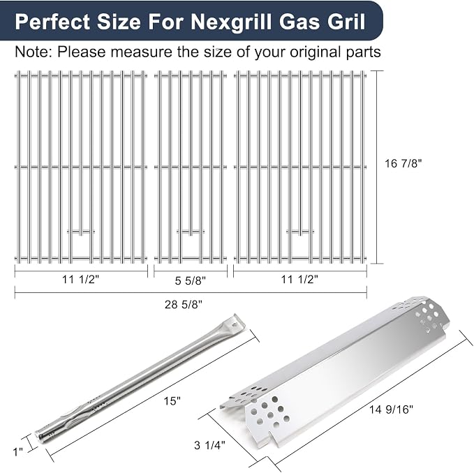 Criditpid Grill Replacement Parts for Nexgrill 720-0882A Gas Grill, Stainless Steel Grill Cooking Grate, Heat Plate, Burner Tube and Igniter for Nexgrill Evolution Infrared Plus 5-Burner Parts.