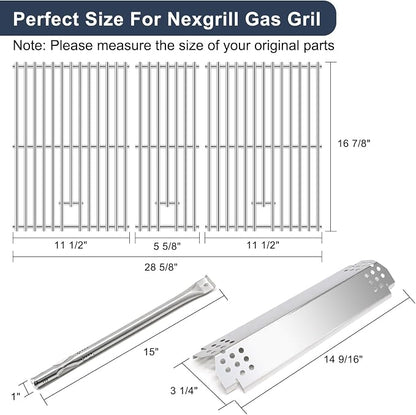 Criditpid Grill Replacement Parts for Nexgrill 720-0882A Gas Grill, Stainless Steel Grill Cooking Grate, Heat Plate, Burner Tube and Igniter for Nexgrill Evolution Infrared Plus 5-Burner Parts.