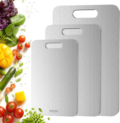 Titanium Cutting Board Set of 3, 100% Double-Sided Titanium Cutting Boards for Kitchen, Dishwasher Safe Non-Toxic Chopping Boards for Meat, Vegetables, Fruits, Raw and Cooked Food Prep (M+L+XL）