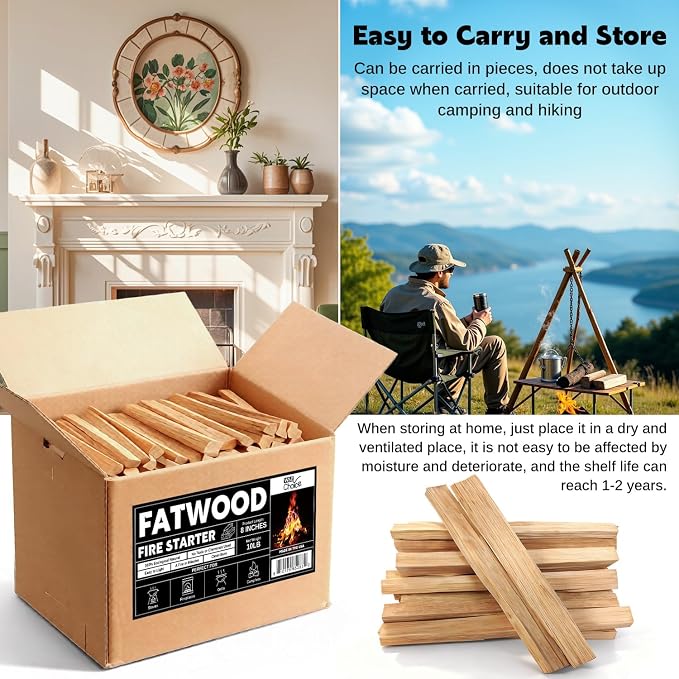 W&E Choice 10LB Fatwood Firestarter Wood Sticks | 100% Natural Kindling Dried Pine Fire Starters | Easy Ignition Firewood for Campfires, Fireplaces, BBQ, Stoves