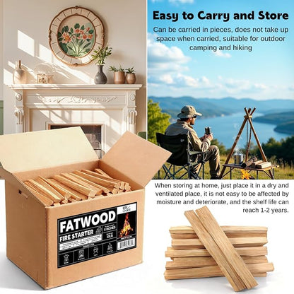 W&E Choice 10LB Fatwood Firestarter Wood Sticks | 100% Natural Kindling Dried Pine Fire Starters | Easy Ignition Firewood for Campfires, Fireplaces, BBQ, Stoves