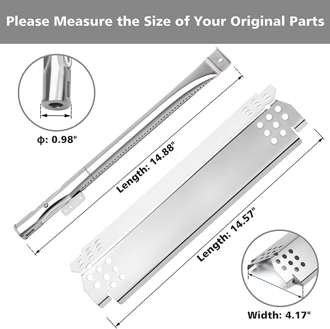 2 Burner Grill Replacement Parts for Nexgrill 720-0864, 720-0864m, Stainless Steel Gas Grill Burner & Heat Shield & Igniters Replacement Kit for Nexgrill