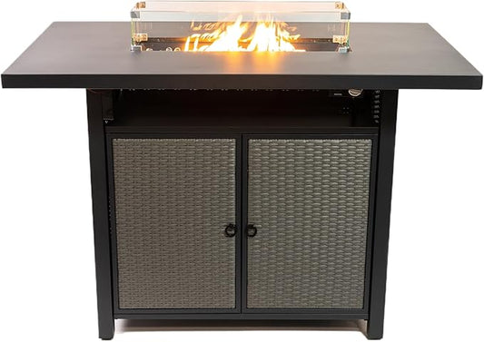 Propane Bartable Height Firetable - 55 Inch Outdoor Gas Fire Pit Table - 40,000 BTU Rectangular Fire Table for Warmth and Ambience - Outdoor Fire Table for Patio Deck Garden Backyard