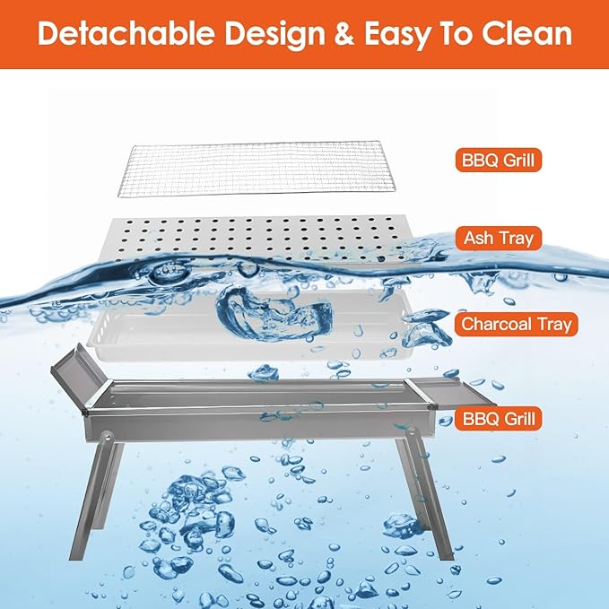 Foldable Charcoal BBQ Grill,Shelf Stainless Steel Grill Net Easy Setup Portable Tabletop Barbecue Grill for Camping Picnic Outdoor Party Backyard,Standard