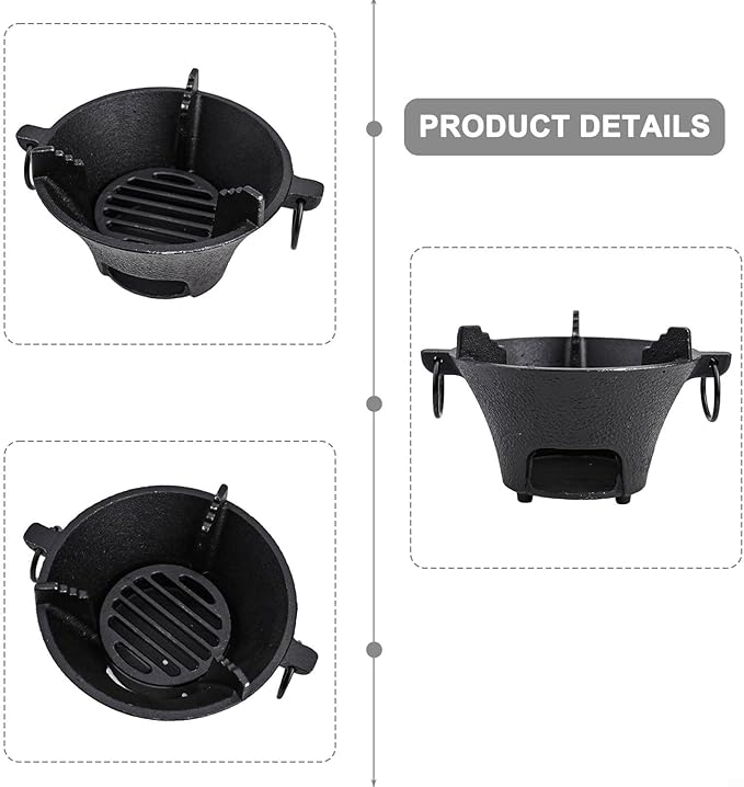 Cast Iron Charcoal Stove Portable Korean Cooktop Japanese BBQ Grill Uniform Heat Conduction Black 25.5cm for Camping or Picnic(16cm)
