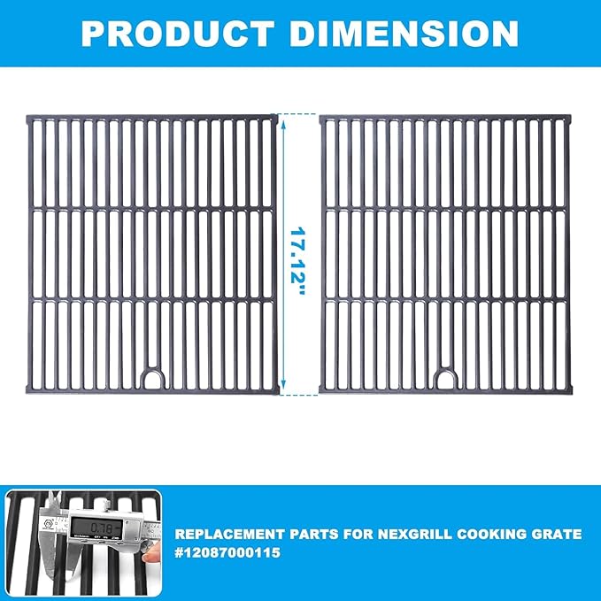 LS'BABQ Grill Grates Replacement Parts for Nexgrill 5 Burner 720-1046 720-1046A Gas Grill, 2 Pack Cast Iron Cooking Grid for Nexgrill 720-1046 Replacement Parts 5 Burner, 17.12'' x 17.12''