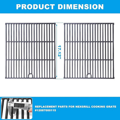 LS'BABQ Grill Grates Replacement Parts for Nexgrill 5 Burner 720-1046 720-1046A Gas Grill, 2 Pack Cast Iron Cooking Grid for Nexgrill 720-1046 Replacement Parts 5 Burner, 17.12'' x 17.12''